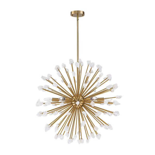 Chandelierias - Luxury 6 - Light Alabaster Stone Sunburst Sphere Chandelier - Chandeliers - Brass -