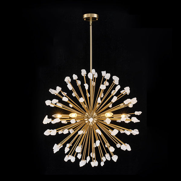 Chandelierias - Luxury 6 - Light Alabaster Stone Sunburst Sphere Chandelier - Chandeliers - Brass -