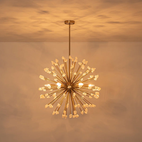 Chandelierias - Luxury 6 - Light Alabaster Stone Sunburst Sphere Chandelier - Chandeliers - Brass -