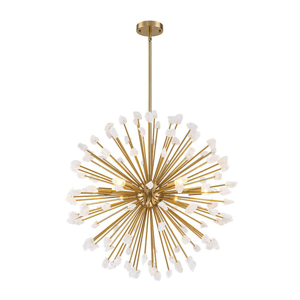 Chandelierias - Luxury 6 - Light Alabaster Stone Sunburst Sphere Chandelier - Chandeliers - Brass -