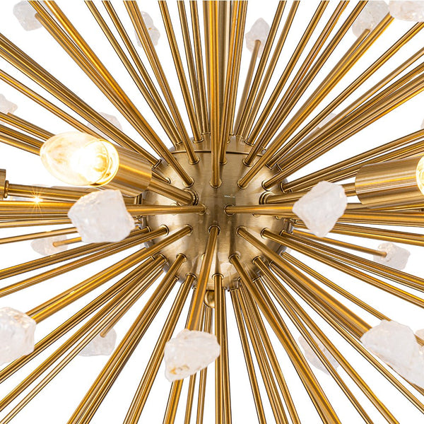 Chandelierias - Luxury 6 - Light Alabaster Stone Sunburst Sphere Chandelier - Chandeliers - Brass -