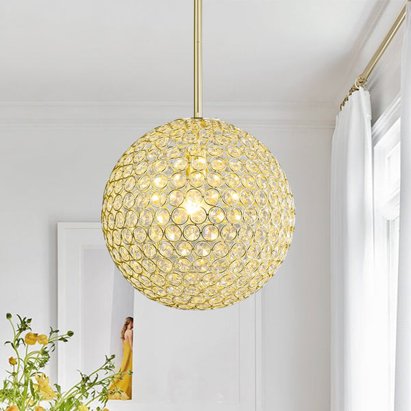 Chandelierias - Luxury Single - Light Glitter Crystal Accents Orb Pendant - Pendant - Polished Gold -