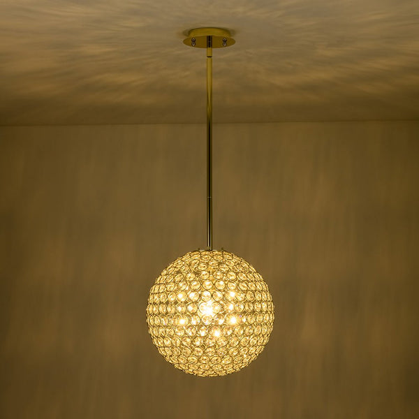 Chandelierias - Luxury Single - Light Glitter Crystal Accents Orb Pendant - Pendant - Polished Gold -