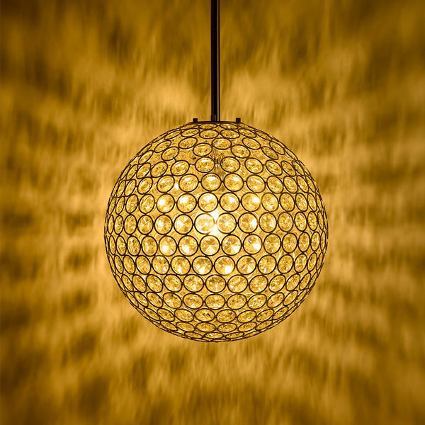 Chandelierias - Luxury Single - Light Glitter Crystal Accents Orb Pendant - Pendant - Polished Gold -
