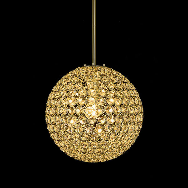 Chandelierias - Luxury Single - Light Glitter Crystal Accents Orb Pendant - Pendant - Polished Gold -