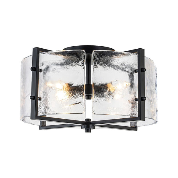 Chandelierias - Matte Black 4 - Light Rippled Glass Drum Semi - Flush Mount - Semi Flush - Black -
