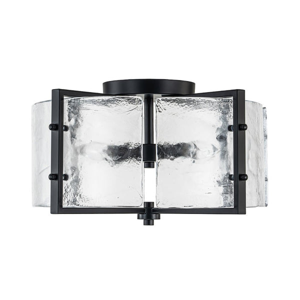 Chandelierias - Matte Black 4 - Light Rippled Glass Drum Semi - Flush Mount - Semi Flush - Black -