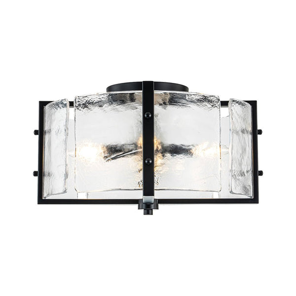 Chandelierias - Matte Black 4 - Light Rippled Glass Drum Semi - Flush Mount - Semi Flush - Black -