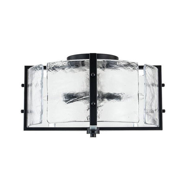 Chandelierias - Matte Black 4 - Light Rippled Glass Drum Semi - Flush Mount - Semi Flush - Black -