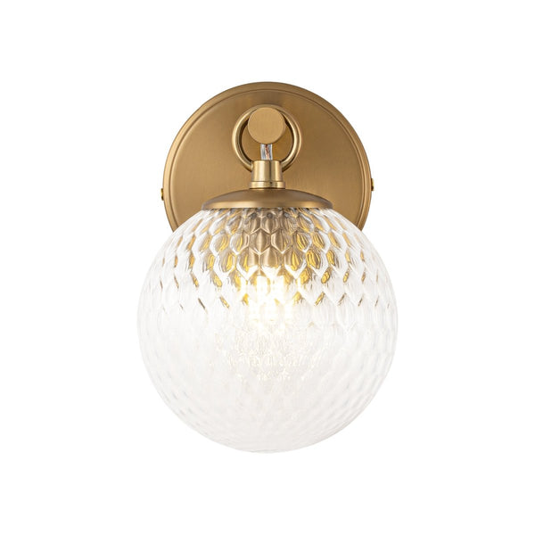 Chandelierias-Mid-century 1-Light Clear Honeycomb Single Glass Wall Sconce-Wall Light-Brass-