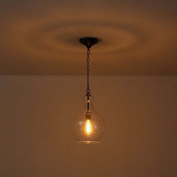Chandelierias - Mid - century 1 - Light Hand - blown Sculptural Glass Pendant - Chandelier - Black -