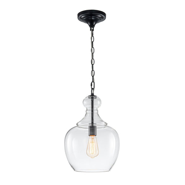 Chandelierias - Mid - century 1 - Light Hand - blown Sculptural Glass Pendant - Chandelier - Black -