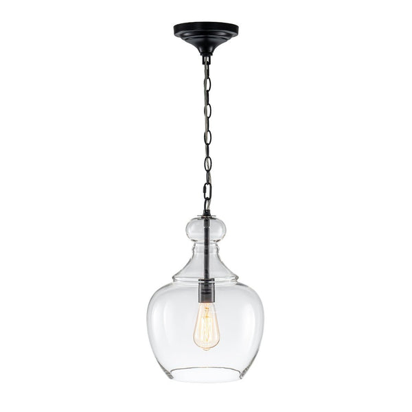 Chandelierias - Mid - century 1 - Light Hand - blown Sculptural Glass Pendant - Chandelier - Black -