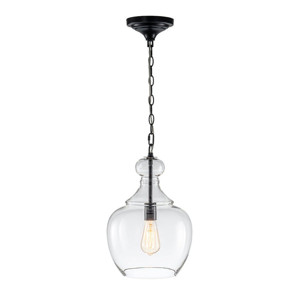 Chandelierias - Mid - century 1 - Light Hand - blown Sculptural Glass Pendant - Chandelier - Black -