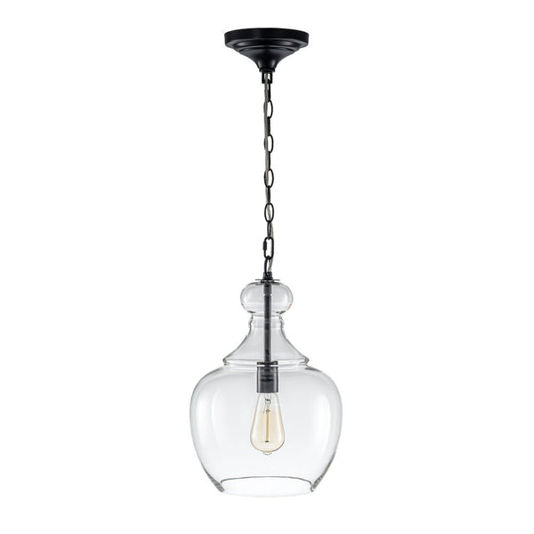 Chandelierias - Mid - century 1 - Light Hand - blown Sculptural Glass Pendant - Chandelier - Black -