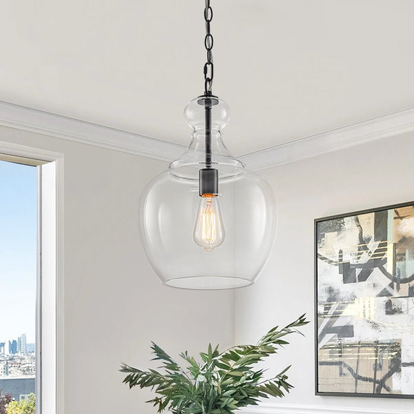 Chandelierias - Mid - century 1 - Light Hand - blown Sculptural Glass Pendant - Chandelier - Black -