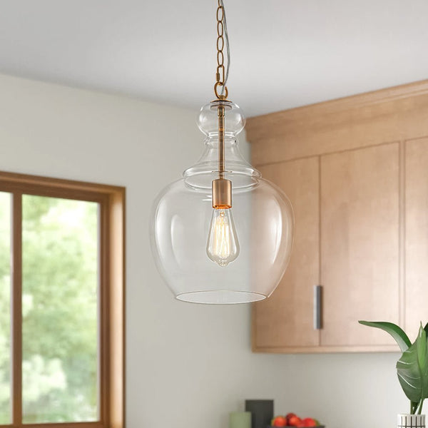 Chandelierias - Mid - century 1 - Light Hand - blown Sculptural Glass Pendant - Chandelier - Brass -