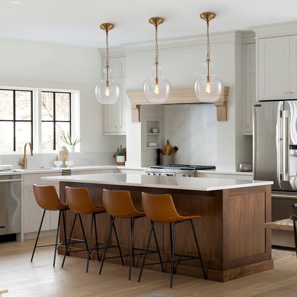 Chandelierias - Mid - century 1 - Light Hand - blown Sculptural Glass Pendant - Chandelier - Brass -