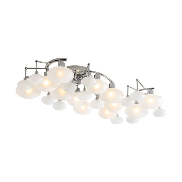Chandelierias - Mid - century 12 - Light Ellipsoid Frosted Glass Semi - Flush Mount - Chandeliers - Nickel -