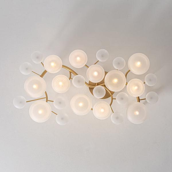 Chandelierias - Mid - century 12 - Light Ellipsoid Frosted Glass Semi - Flush Mount - Chandeliers - Nickel -