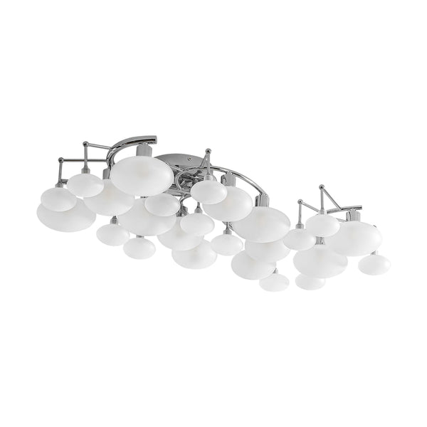 Chandelierias - Mid - century 12 - Light Ellipsoid Frosted Glass Semi - Flush Mount - Chandeliers - Nickel -