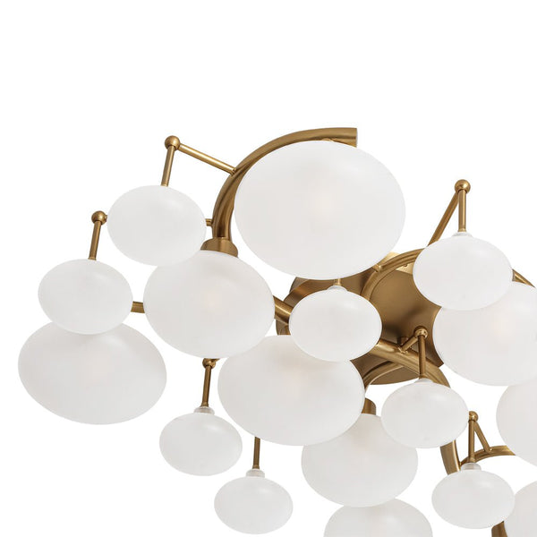 Chandelierias - Mid - century 12 - Light Ellipsoid Frosted Glass Semi - Flush Mount - Chandeliers - Nickel -