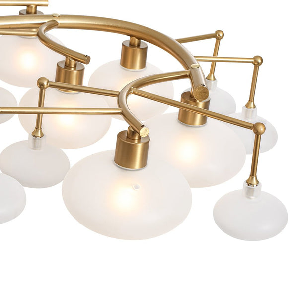 Chandelierias - Mid - century 12 - Light Ellipsoid Frosted Glass Semi - Flush Mount - Chandeliers - Nickel -