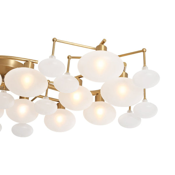 Chandelierias - Mid - century 12 - Light Ellipsoid Frosted Glass Semi - Flush Mount - Chandeliers - Nickel -