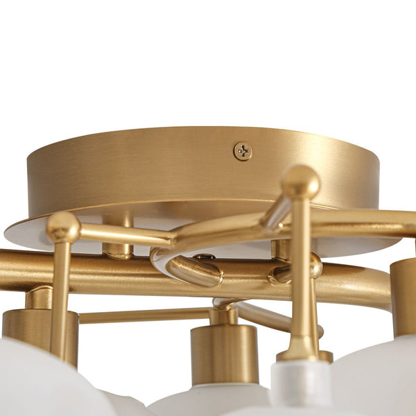 Chandelierias - Mid - century 12 - Light Ellipsoid Frosted Glass Semi - Flush Mount - Chandeliers - Nickel -