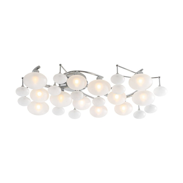 Chandelierias - Mid - century 12 - Light Ellipsoid Frosted Glass Semi - Flush Mount - Chandeliers - Nickel -
