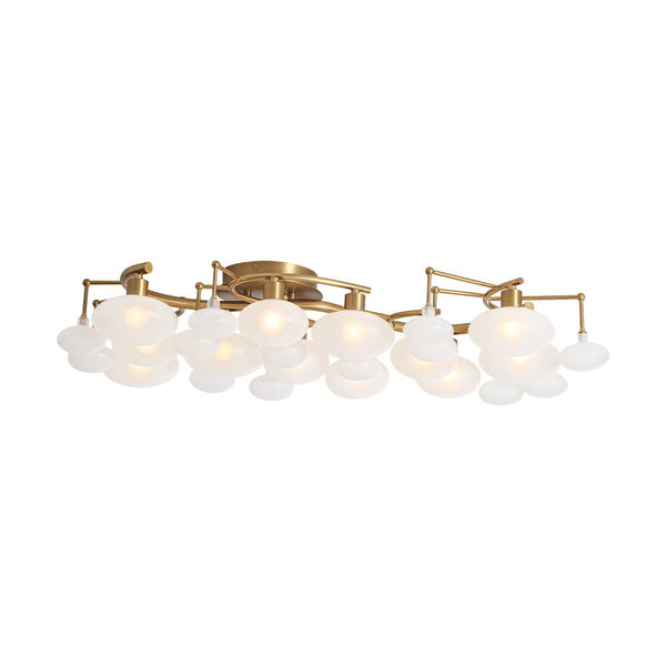 Chandelierias - Mid - century 12 - Light Ellipsoid Frosted Glass Semi - Flush Mount - Chandeliers - Nickel -