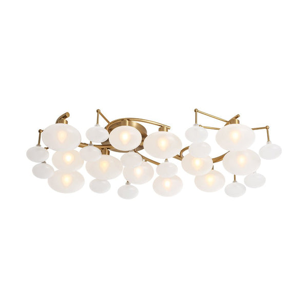 Chandelierias - Mid - century 12 - Light Ellipsoid Frosted Glass Semi - Flush Mount - Chandeliers - Nickel -
