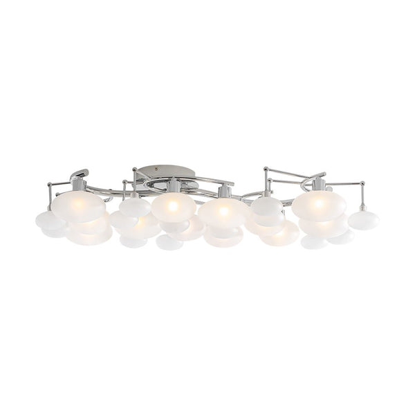 Chandelierias - Mid - century 12 - Light Ellipsoid Frosted Glass Semi - Flush Mount - Chandeliers - Nickel -