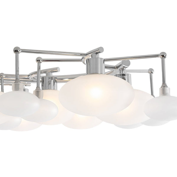 Chandelierias - Mid - century 12 - Light Ellipsoid Frosted Glass Semi - Flush Mount - Chandeliers - Nickel -
