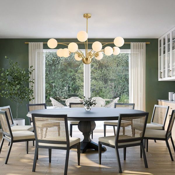 Chandelierias - Mid - century 12 - Light Firework Blooming Frosted Glass Globe Chandelier - Chandelier - Brass -