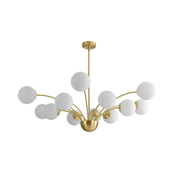 Chandelierias - Mid - century 12 - Light Firework Blooming Frosted Glass Globe Chandelier - Chandelier - Brass -