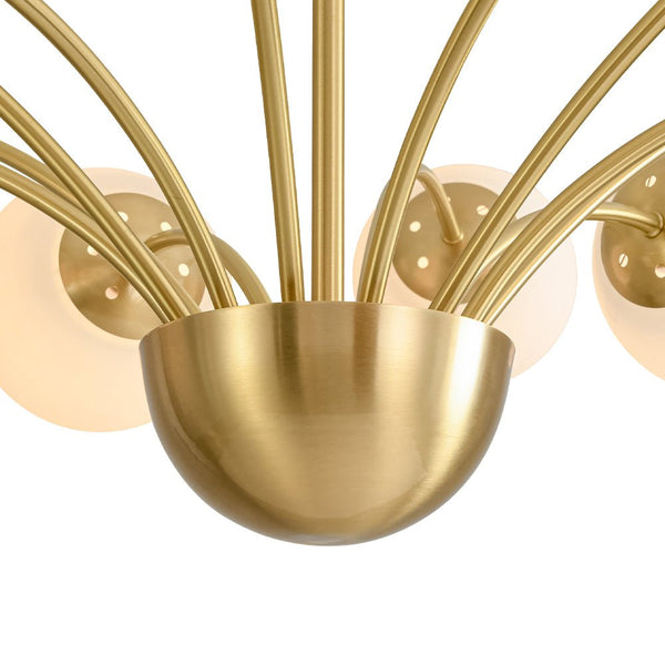 Chandelierias - Mid - century 12 - Light Firework Blooming Frosted Glass Globe Chandelier - Chandelier - Brass -