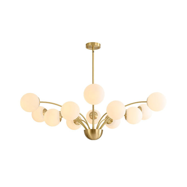 Chandelierias - Mid - century 12 - Light Firework Blooming Frosted Glass Globe Chandelier - Chandelier - Brass -