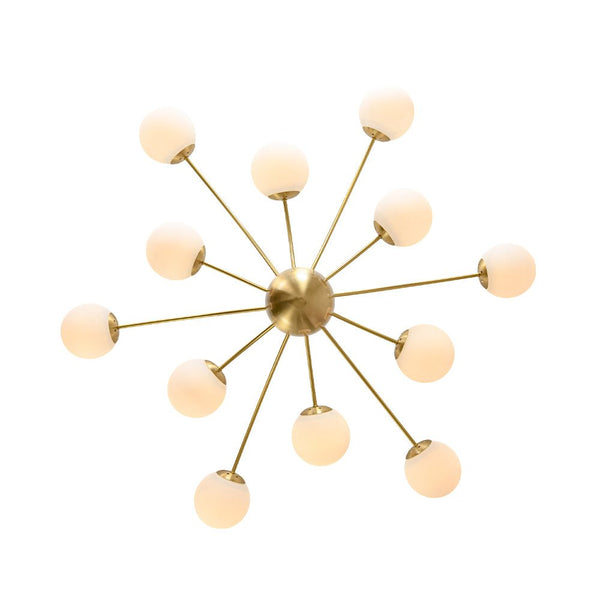 Chandelierias - Mid - century 12 - Light Firework Blooming Frosted Glass Globe Chandelier - Chandelier - Brass -