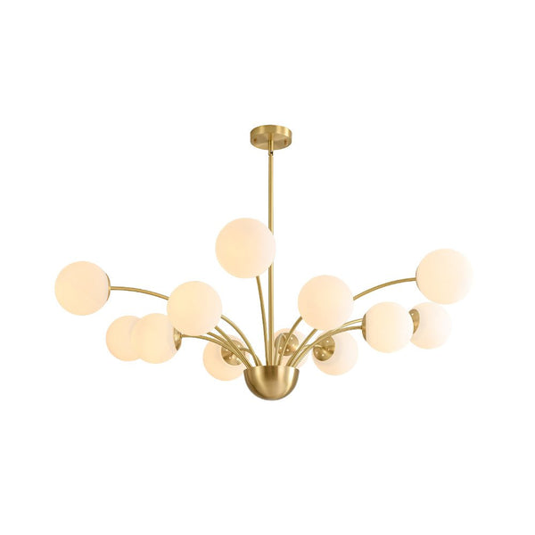 Chandelierias - Mid - century 12 - Light Firework Blooming Frosted Glass Globe Chandelier - Chandelier - Brass -
