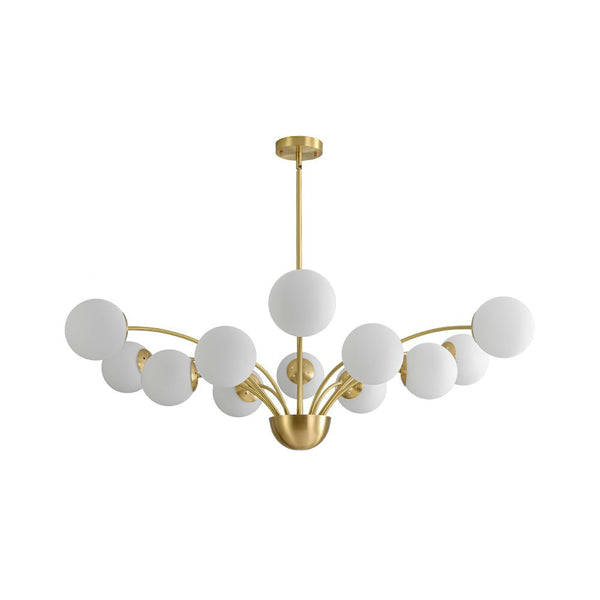 Chandelierias - Mid - century 12 - Light Firework Blooming Frosted Glass Globe Chandelier - Chandelier - Brass -