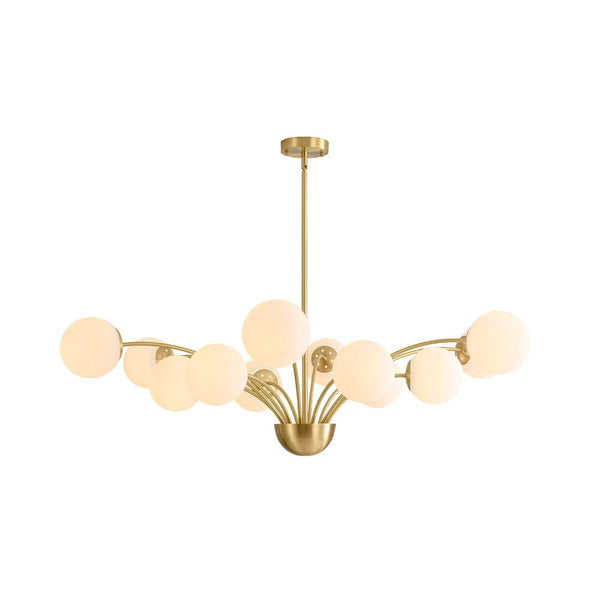 Chandelierias - Mid - century 12 - Light Firework Blooming Frosted Glass Globe Chandelier - Chandelier - Brass -