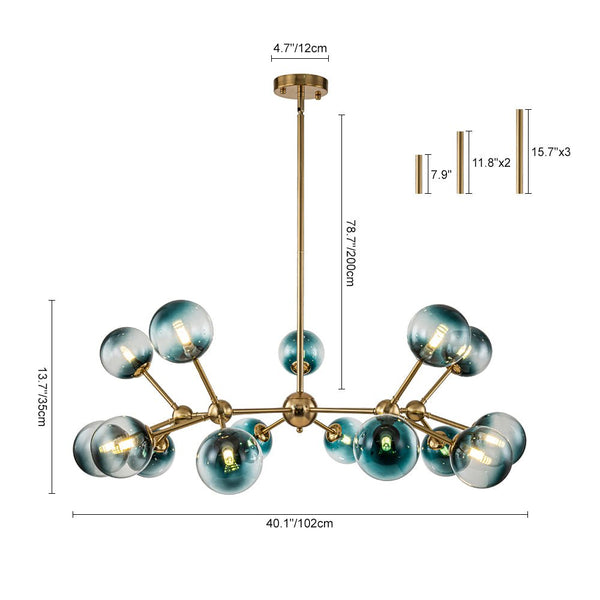 Chandelierias - Mid - century 15 - Light Gradient Glass Sputnik Branch Chandelier - Chandeliers - Black -