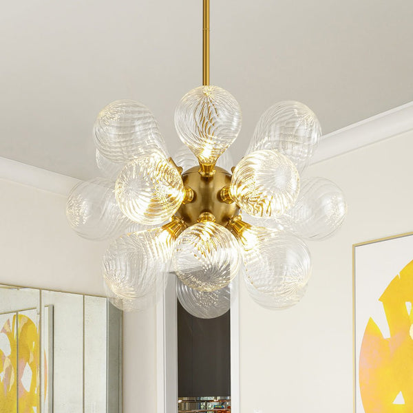 Chandelierias - Mid - century 18 - Light Crafted Swirl Balloon Glass Chandelier - Chandeliers - Clear -