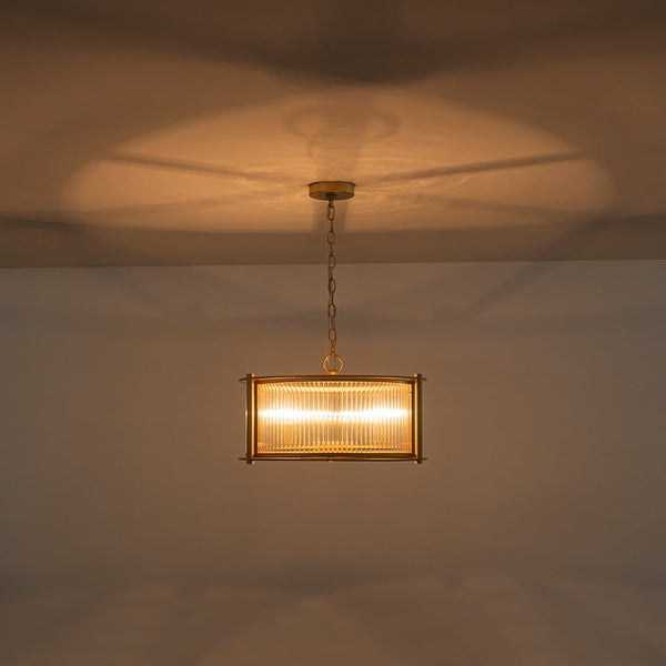 Chandelierias - Mid - century 3 - Light Clear Striped Glass Drum Pendant - Pendant - Gold -
