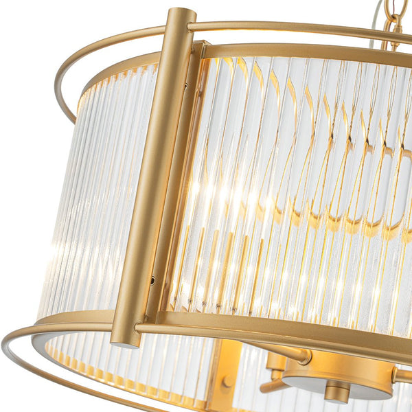 Chandelierias - Mid - century 3 - Light Clear Striped Glass Drum Pendant - Pendant - Gold -