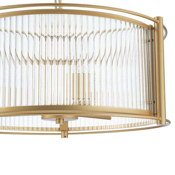 Chandelierias - Mid - century 3 - Light Clear Striped Glass Drum Pendant - Pendant - Gold -
