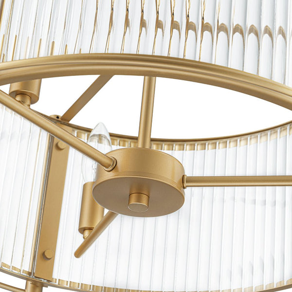 Chandelierias - Mid - century 3 - Light Clear Striped Glass Drum Pendant - Pendant - Gold -