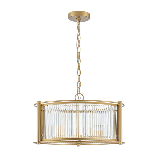 Chandelierias - Mid - century 3 - Light Clear Striped Glass Drum Pendant - Pendant - Gold -