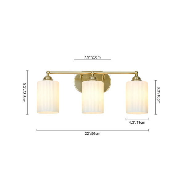 Chandelierias-Mid-Century 3-Light Cylinder Frosted Opal Ribbed Glass Bathroom Vanity Sconce-Wall Light-3-Light-
